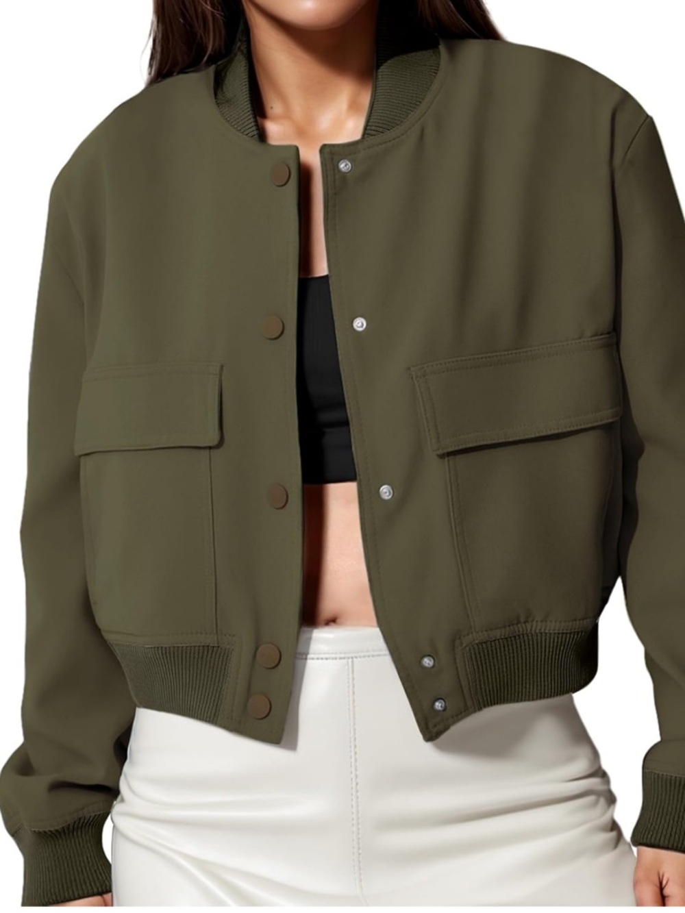 Cropped Baseball Bomber Jacket Button Down Stand … - image 3